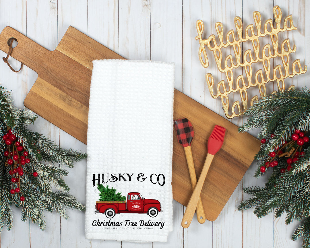 Christmas Siberian Husky Microfiber Waffle Weave Kitchen Towels