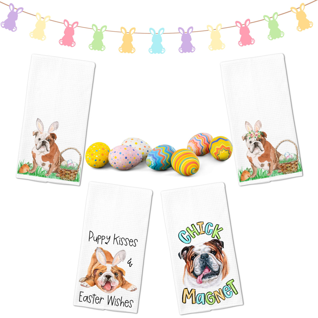 English Bulldog Easter Absorbent Reusable Kitchen Towels