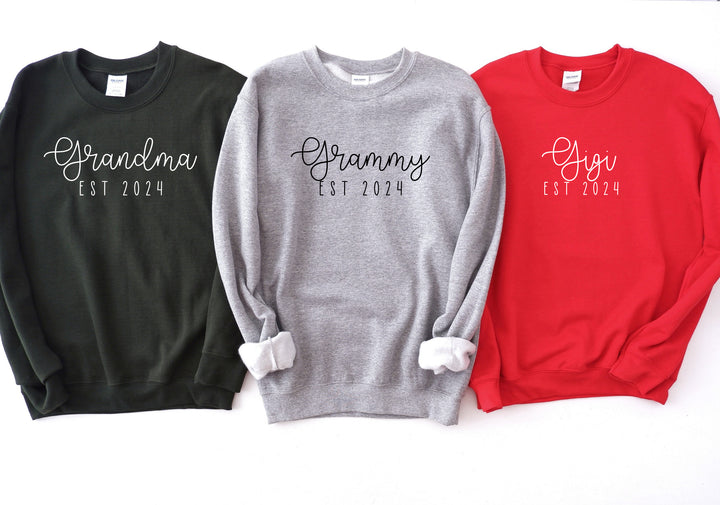 Personalized Grandma Established Pullover Gildan Crew Neck Cotton Sweatshirt