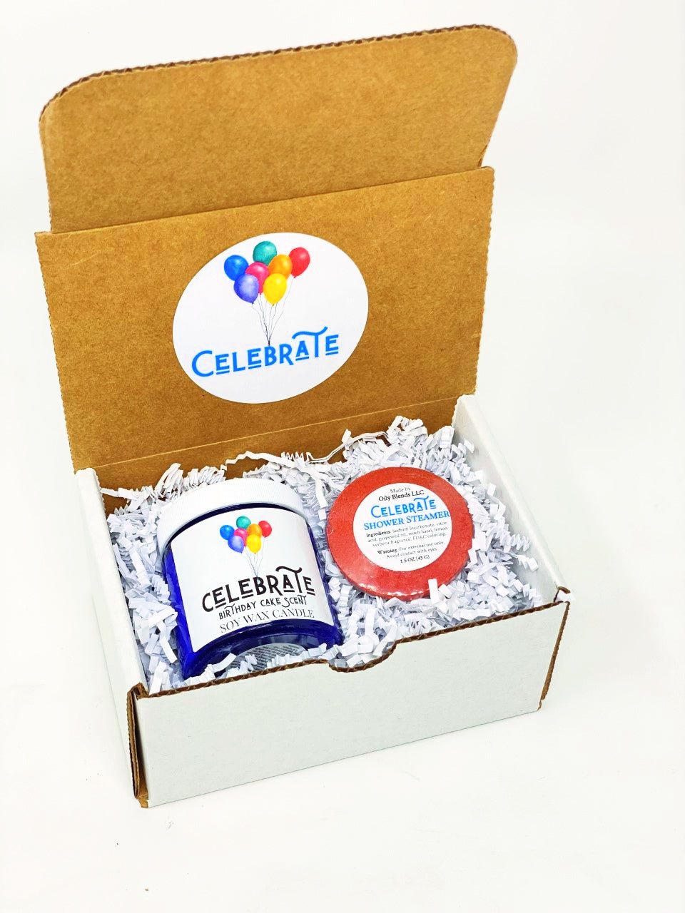 Celebrate Gift Box With Candle and Shower Steamers - Oily BlendsCelebrate Gift Box With Candle and Shower Steamers