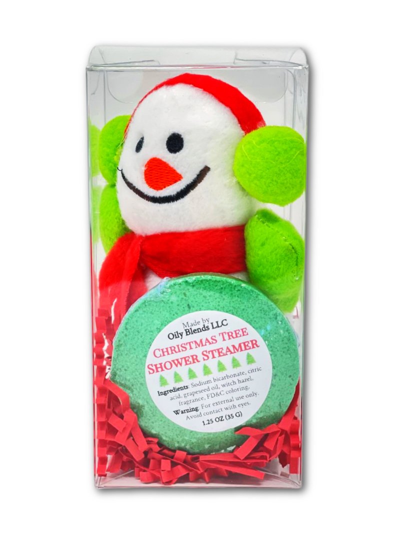 Snowman Christmas Shower Steamer and Plush Gift Set - Oily BlendsSnowman Christmas Shower Steamer and Plush Gift Set