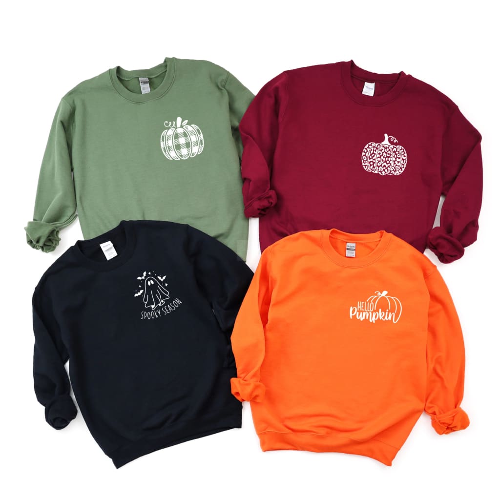 Fall Pumpkin Pullover Gildan Crew Ladies Sweatshirt - Simply Crafty