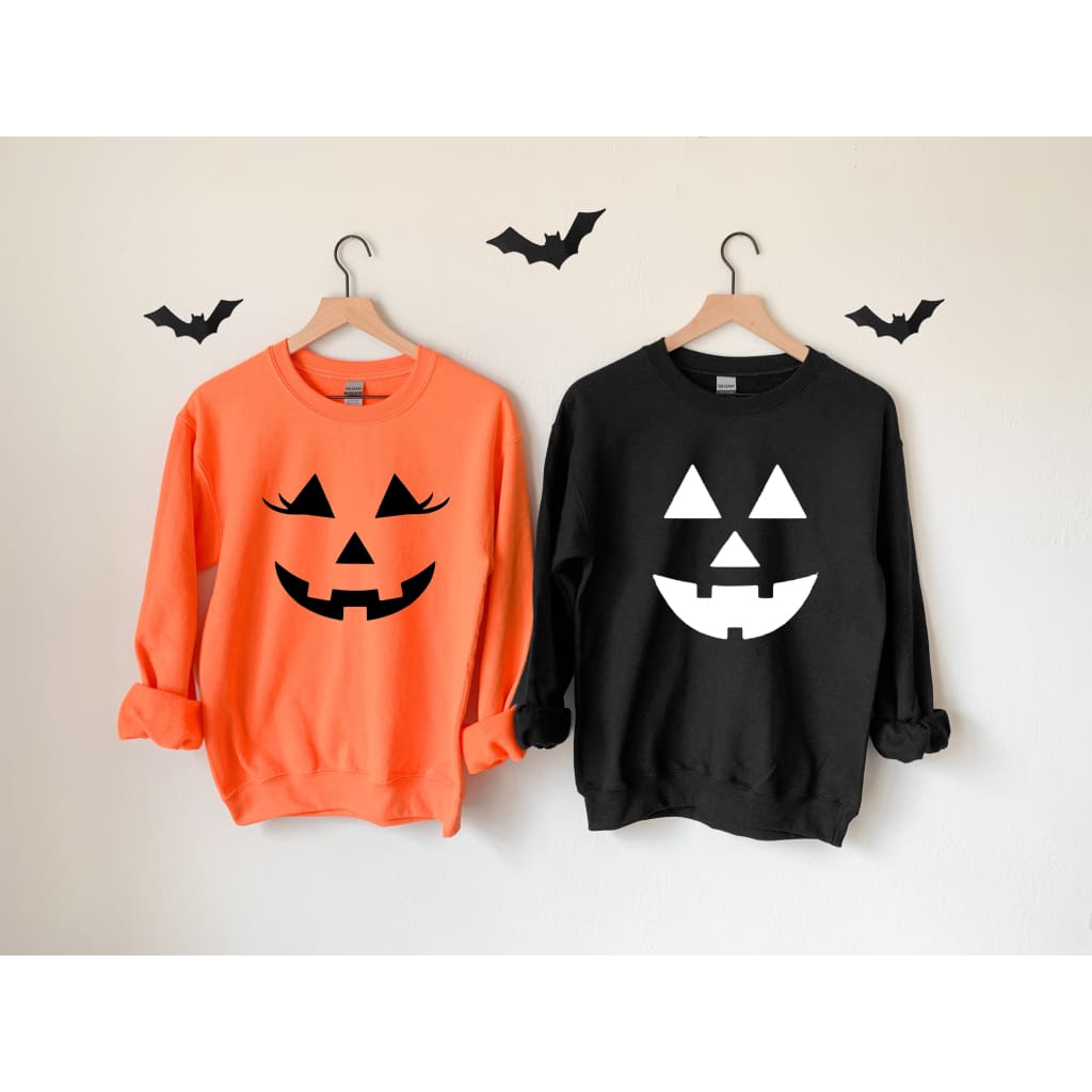 Halloween Jack O Lantern Pumpkin Face Pullover Gildan Crew Neck Sweatshirt - Simply Crafty