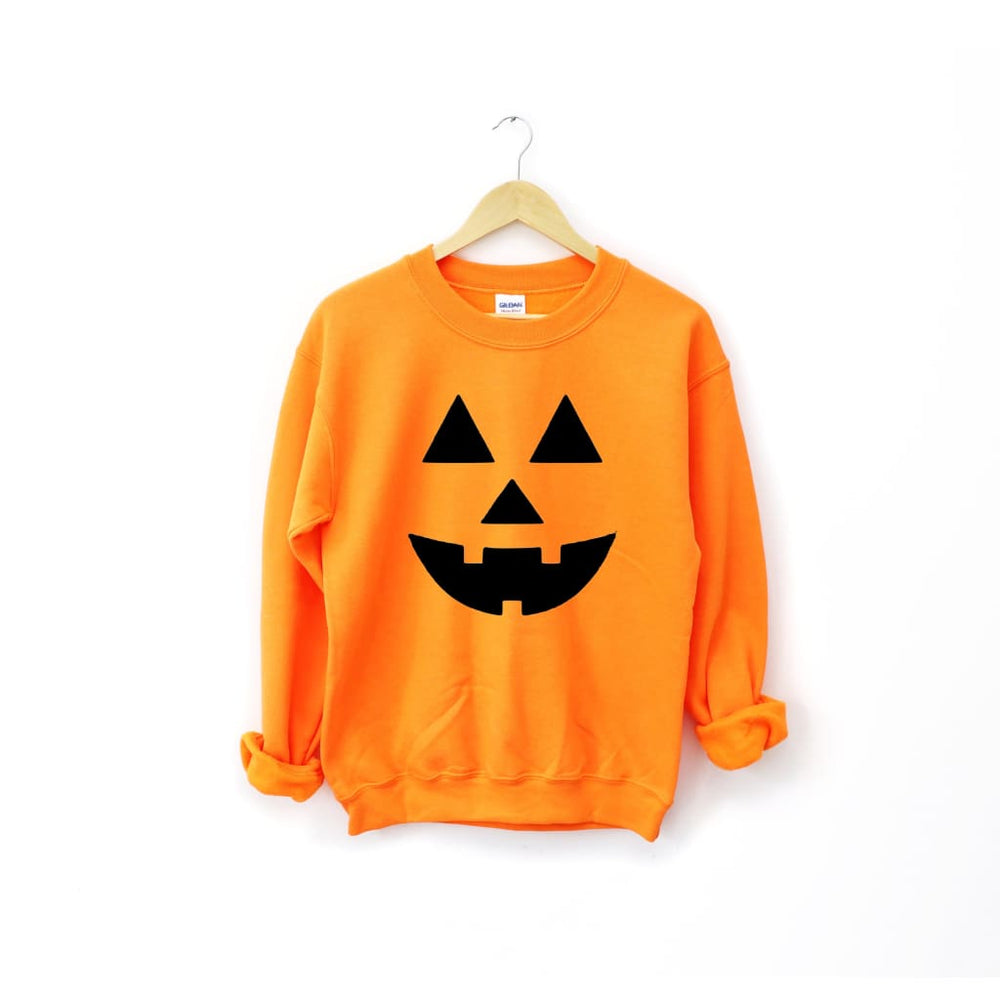 Halloween Jack O Lantern Pumpkin Face Pullover Gildan Crew Neck Sweatshirt - Simply Crafty