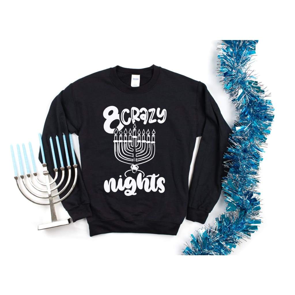 Hanukkah Eight Crazy Nights Pullover Gildan Crew Neck Sweatshirt - Simply Crafty