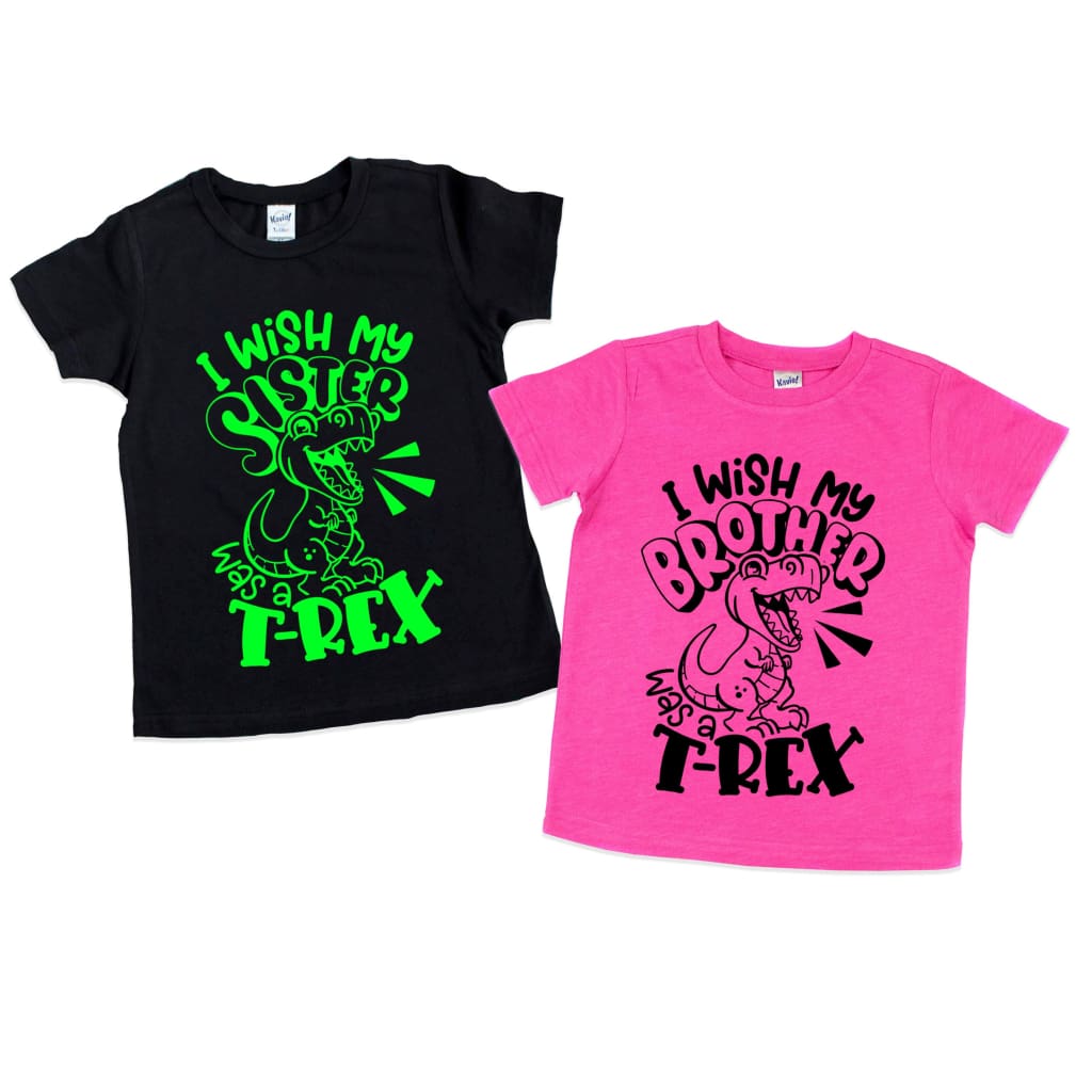 I Wish my Brother Sister was a T-Rex Dinosaur Sibling Kids Shirt - Simply Crafty