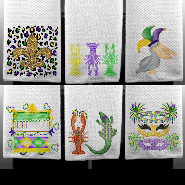 Mardi Gras, Dish Towels, Fleur De Lis, Mardi Gras Decor, Hostess Gift,