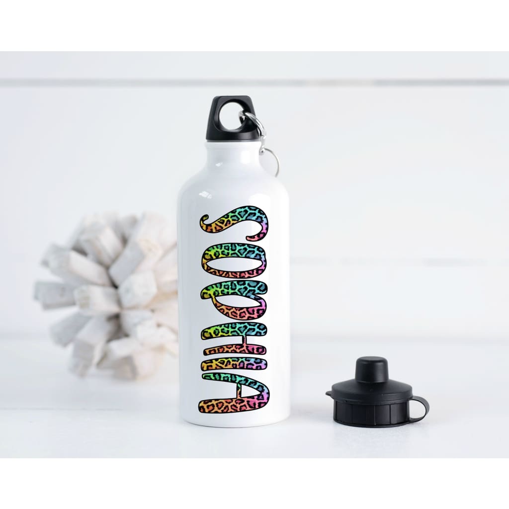 Personalized Rainbow Cheetah Girls 20 oz Metal Water Bottle - Simply Crafty