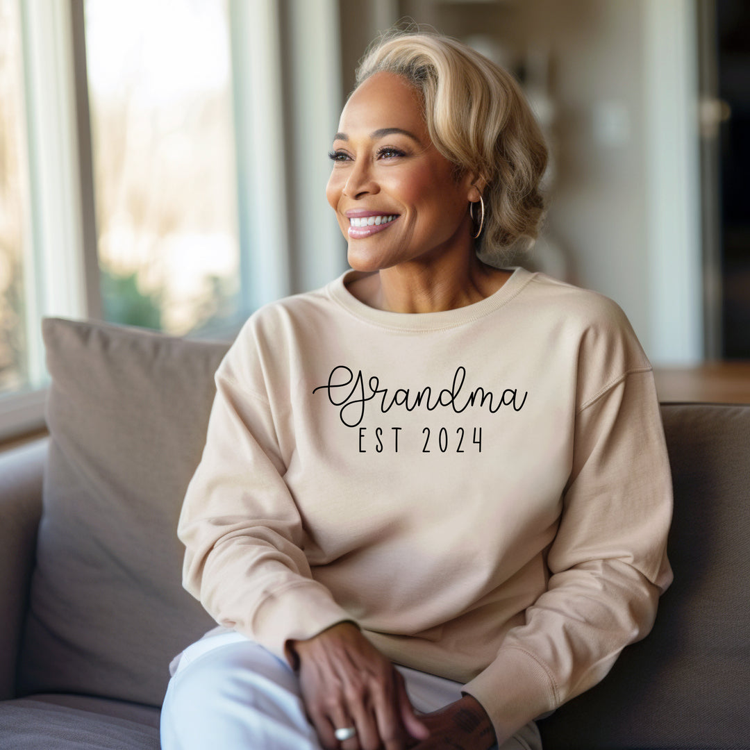 Celebrate Grandma: Personalized Grandma Established Pullover Gildan Crew Neck Cotton Sweatshirt