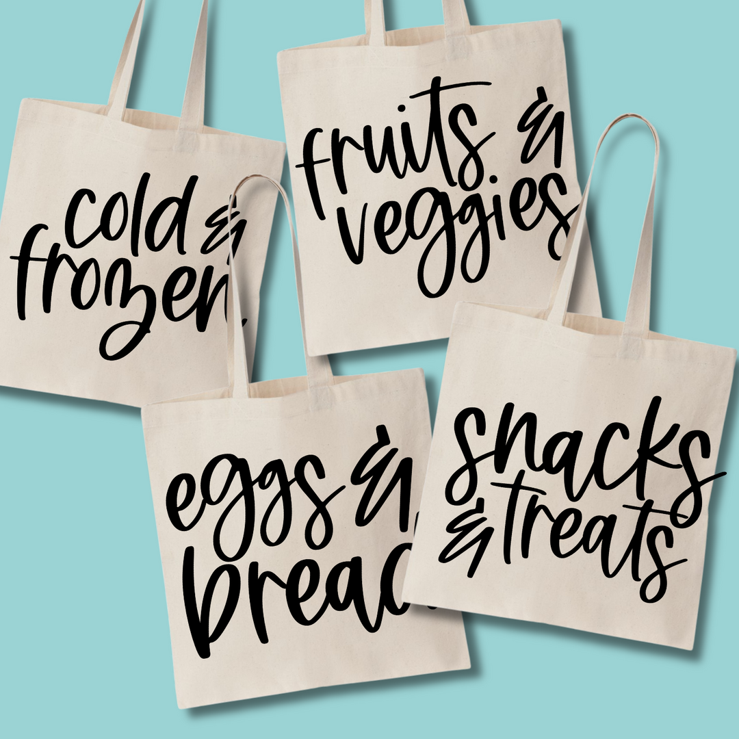 Labeled Grocery Shopping Tote Bags