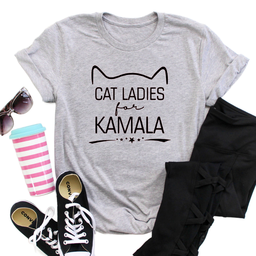 Cat Ears Ladies for Kamala | Adult Unisex Short Sleeve Tee | Election 2024