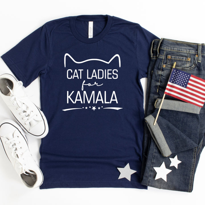 Cat Ears Ladies for Kamala | Adult Unisex Short Sleeve Tee | Election 2024