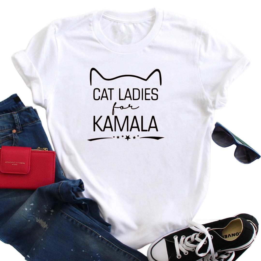 Cat Ears Ladies for Kamala | Adult Unisex Short Sleeve Tee | Election 2024