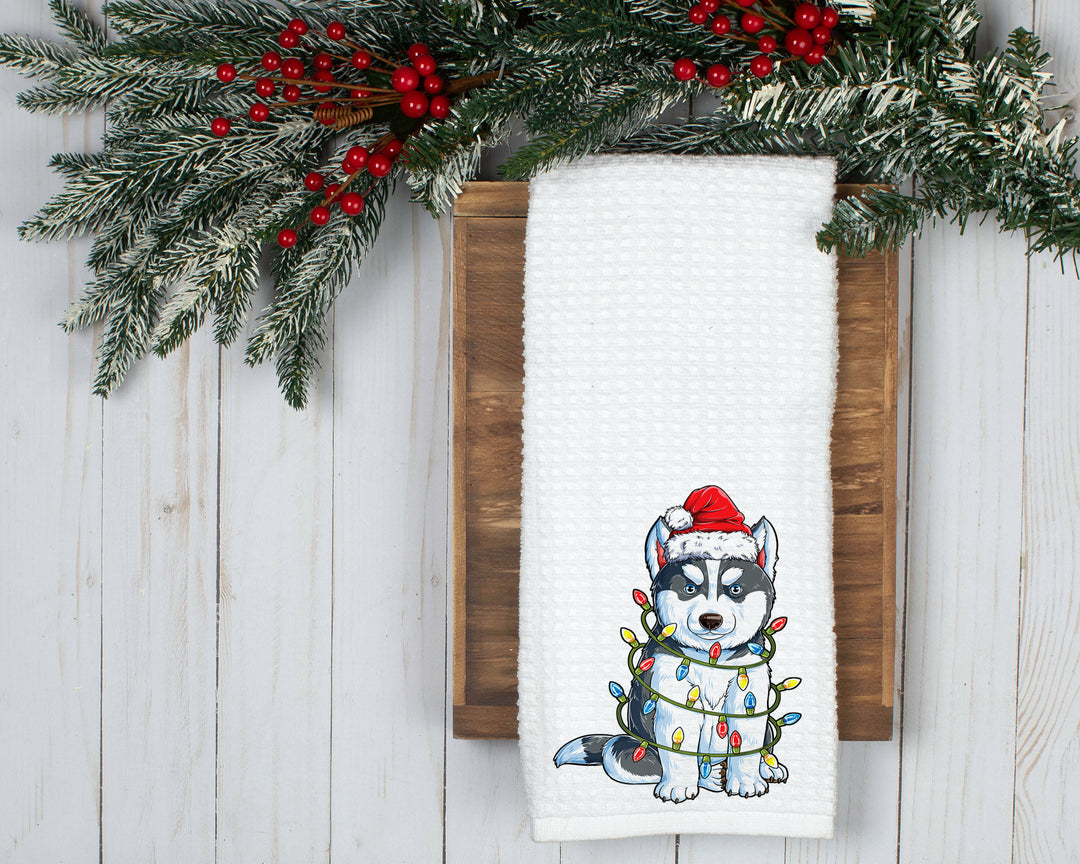 Christmas Siberian Husky Microfiber Waffle Weave Kitchen Towels