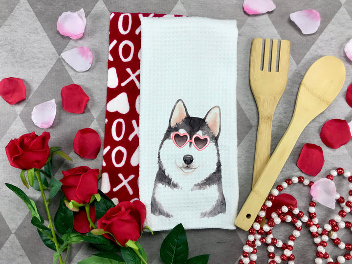 Valentines Day Siberian Husky Microfiber Waffle Weave Kitchen Towels