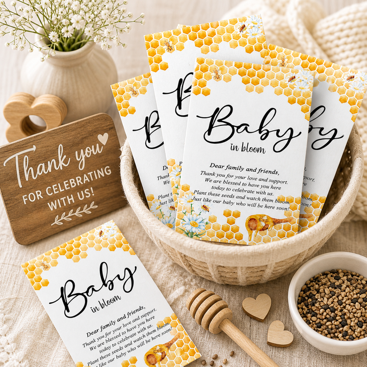 Baby in Bloom Bee Wildflower Seed Favors 25 Pack, Honeycomb Baby Shower Favors