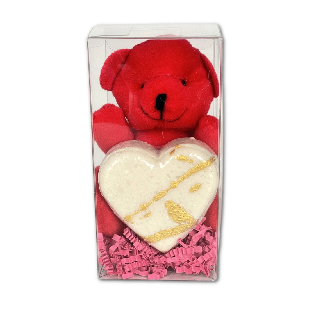 Gift Set With Heart Bath Bombs and Bear Plush Valentines Day - Oily BlendsGift Set With Heart Bath Bombs and Bear Plush Valentines Day