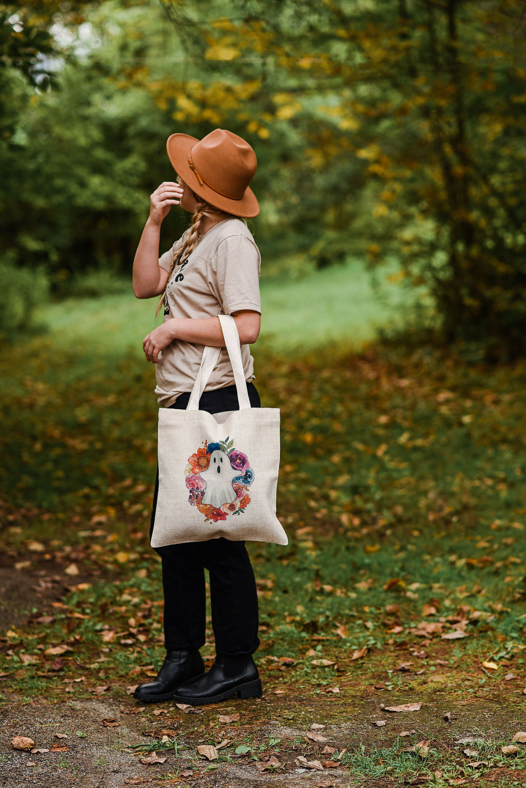 Halloween Floral Ghost Linen Tote Bag - Simply Crafty