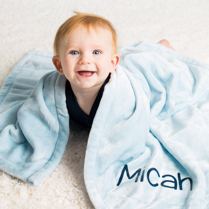 Boys Personalized Plush Blue Baby Blanket
