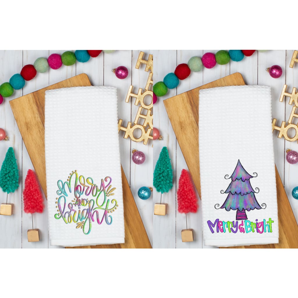 Christmas Merry and Bright Microfiber Waffle Weave Kitchen Towels - Simply Crafty