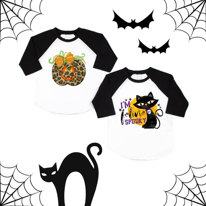 Girls Halloween Black Cat Leopard Pumpkin Fall Shirt - Simply Crafty