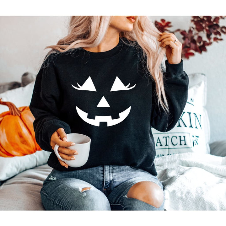 Halloween Jack O Lantern Pumpkin Face Pullover Gildan Crew Neck Sweatshirt - Simply Crafty
