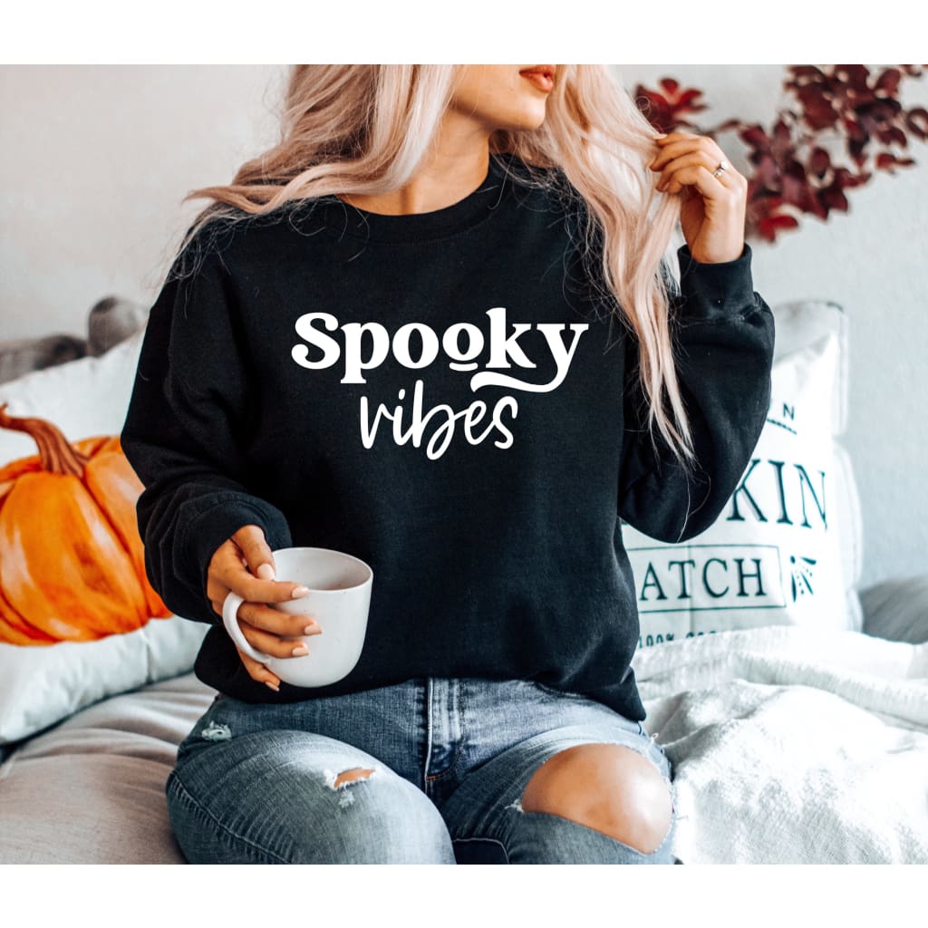 Halloween Spooky Season Pullover Gildan Crew Ladies Sweatshirt - Simply Crafty