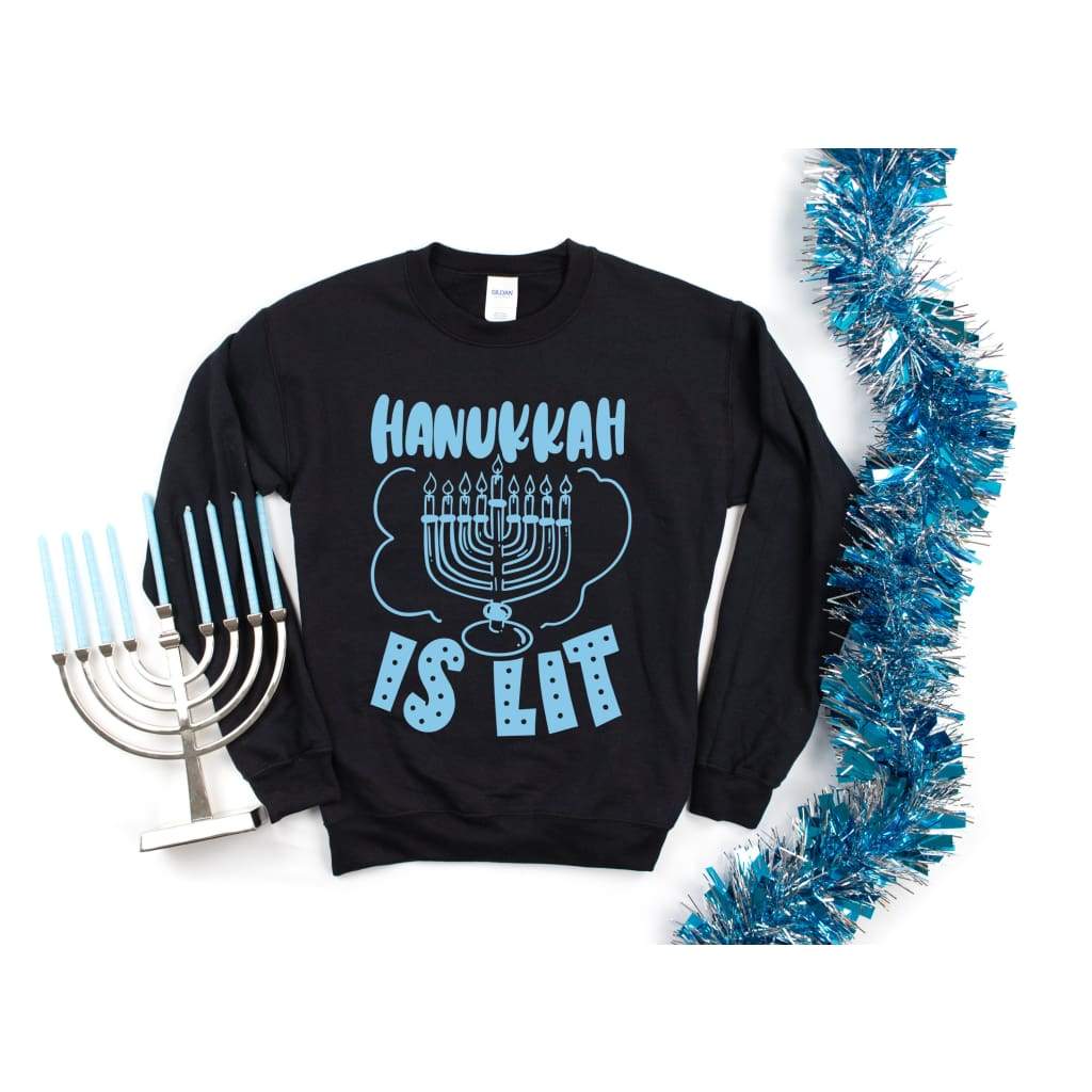 Hanukkah is Lit Funny Pullover Gildan Crew Neck Sweatshirt - Simply Crafty