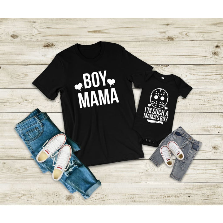 Mama's Boy Boy Mama Matching Mommy and Me Horror Movie Halloween Shirt - Simply Crafty