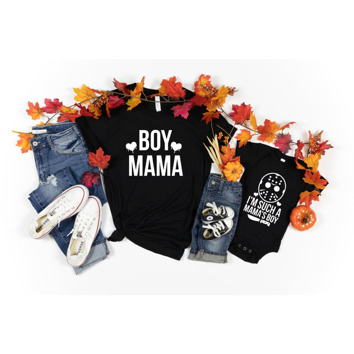 Mama's Boy Boy Mama Matching Mommy and Me Horror Movie Halloween Shirt - Simply Crafty
