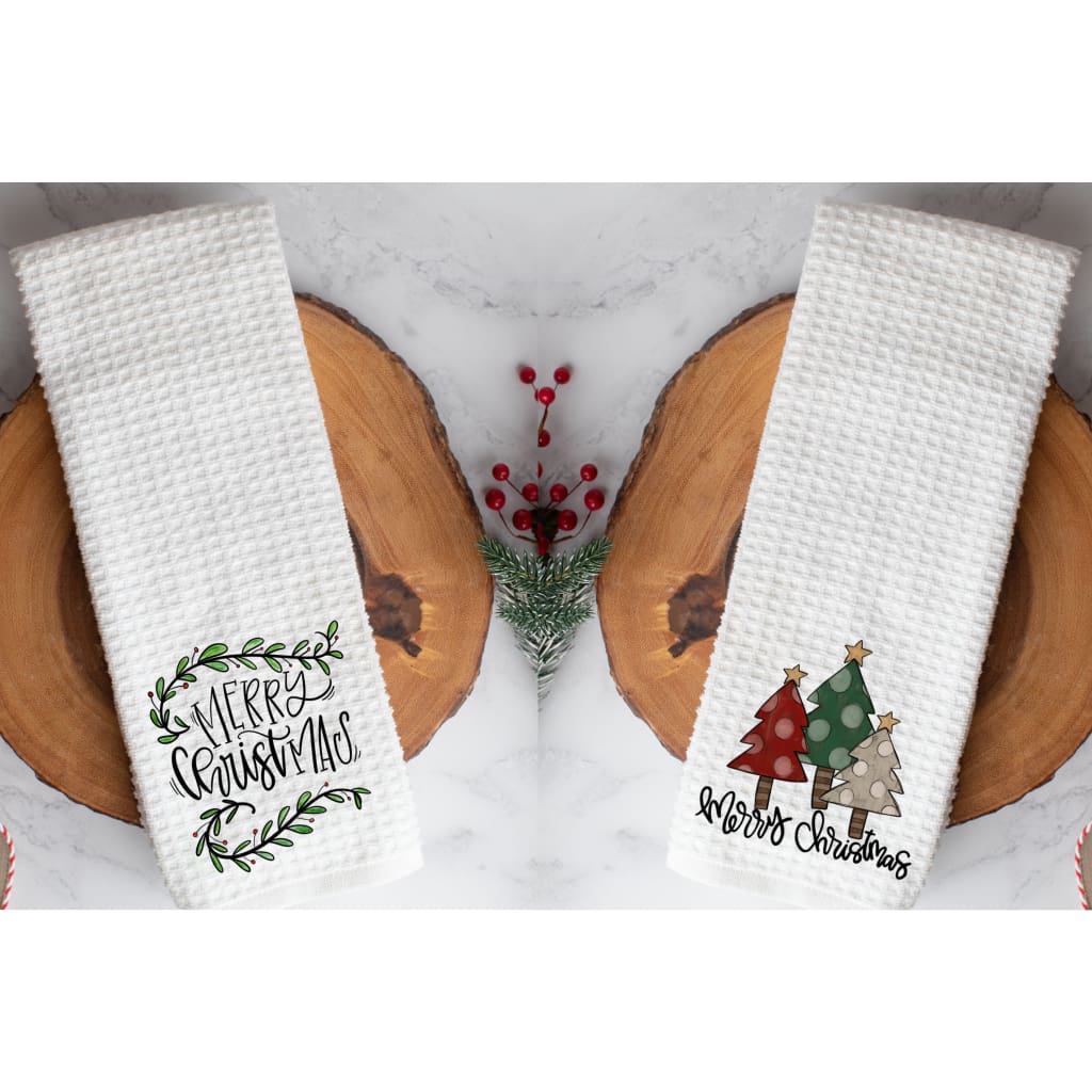 Merry Christmas Tree Microfiber Waffle Weave Kitchen Towels - Simply Crafty