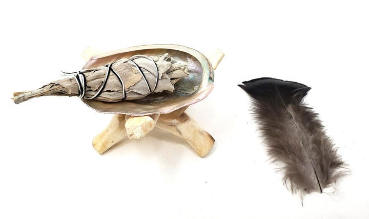 Mini Sage Smudge Travel Kit with Abalone Shell and Feather - Oily BlendsMini Sage Smudge Travel Kit with Abalone Shell and Feather