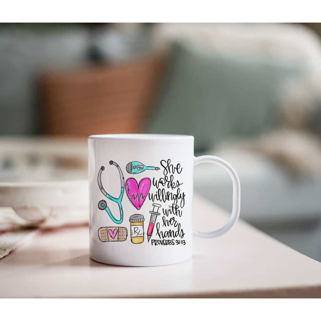 Nurse Proverbs She Works Willingly With Her Hands Coffee Mug - Simply Crafty