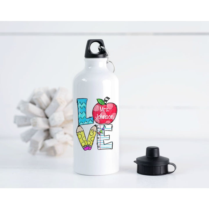 Personalized Teacher Love to Teach Back to School 20 oz Aluminum Water Bottle - Simply Crafty