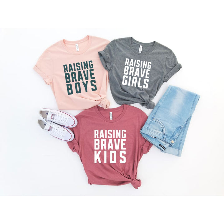Raising Brave Kids Boy Mom Girl Mama Mothers Day Gift Bella Canvas Tshirt - Simply Crafty