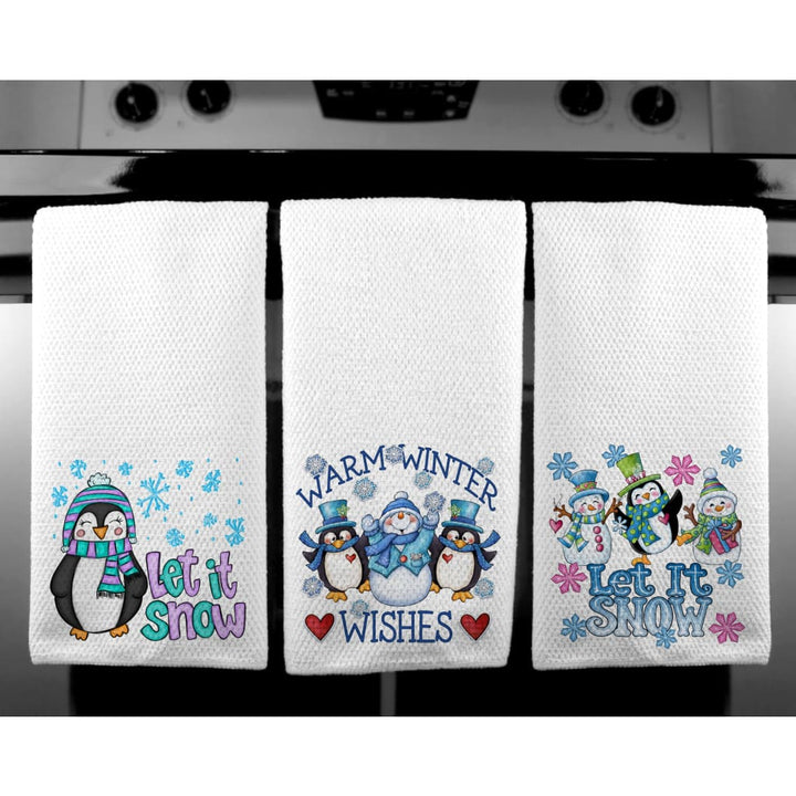 Winter Penguin Let it Snow Home Decor Microfiber Waffle Weave Kitchen Towels - Simply Crafty