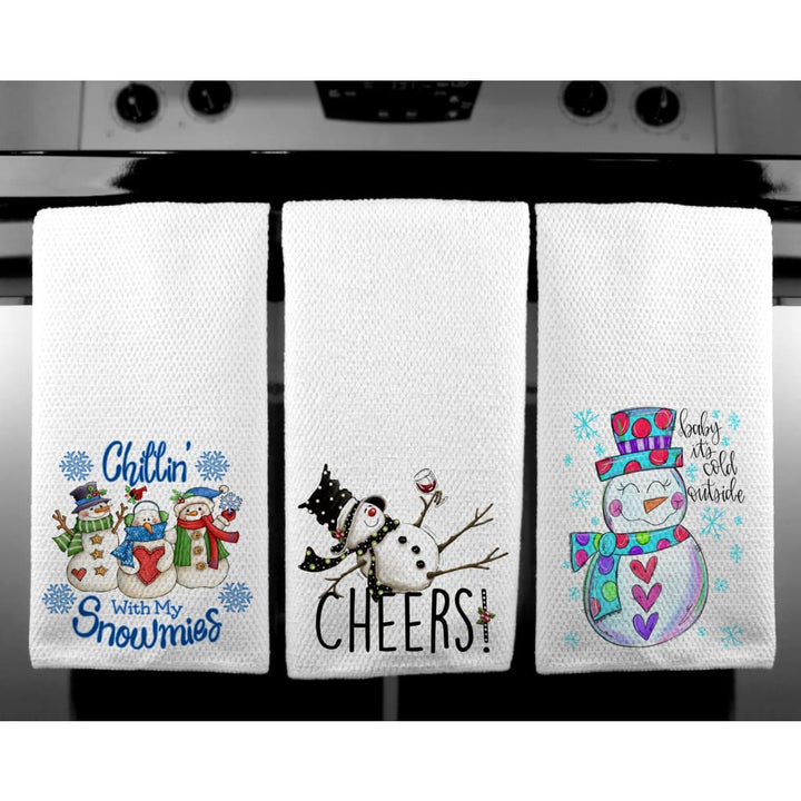 Winter Snowman Let it Snow Home Decor Microfiber Waffle Weave Kitchen Towels - Simply Crafty